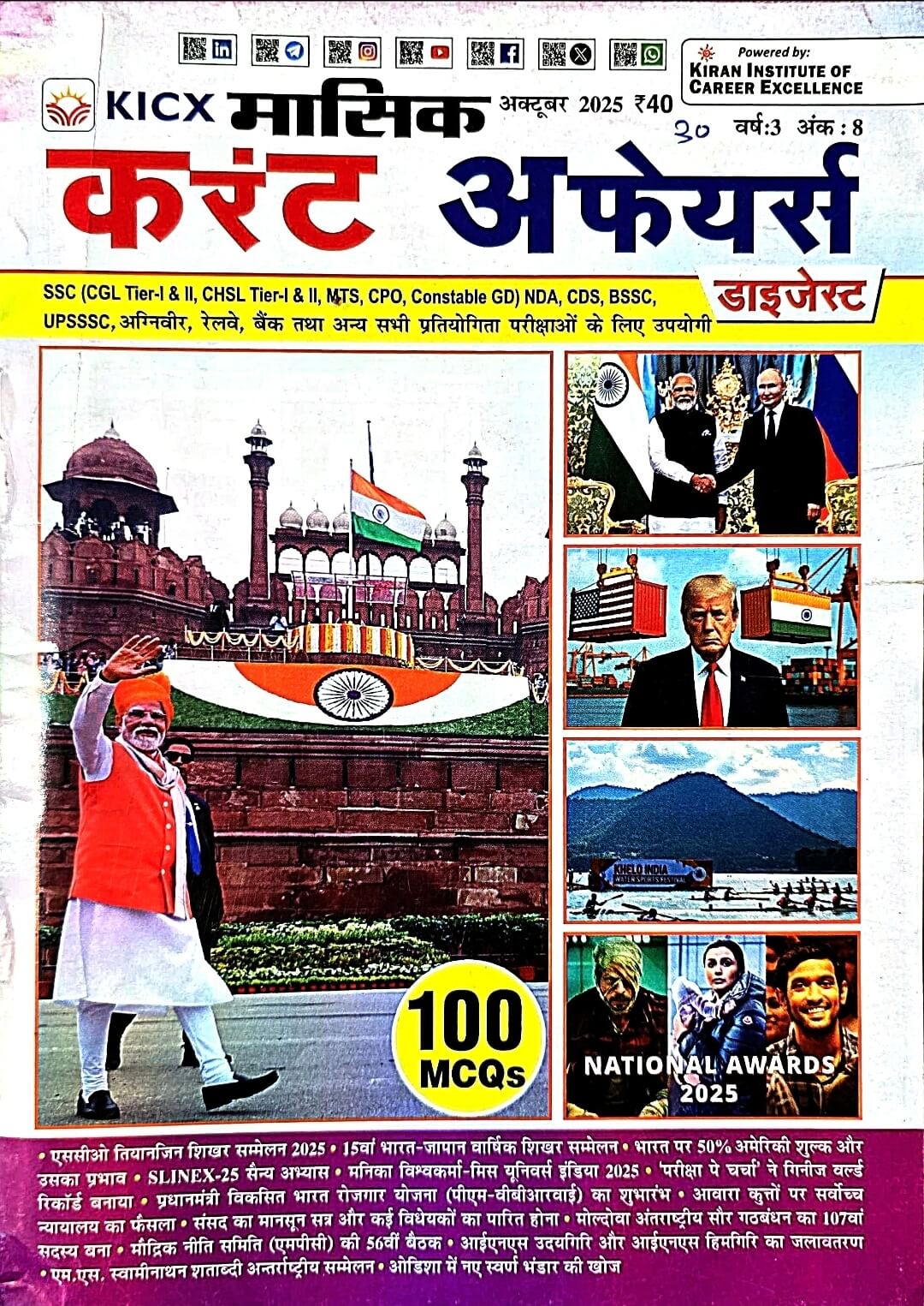 Current Kiran KICX Masik Current Affairs October Hin.m